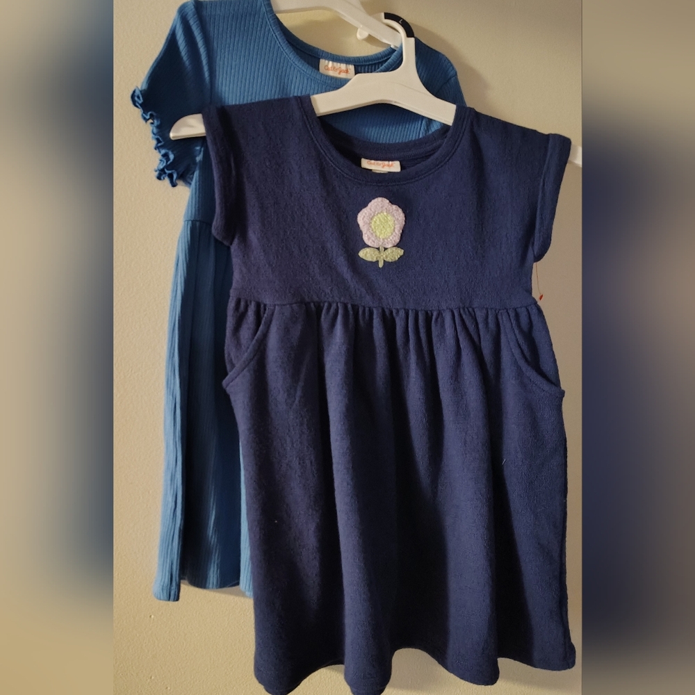 (2) NEW 5T Navy Blue And Light Blue Short Sleeve Dresses.